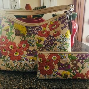Coach Floral Shoulder Bag and Wallet - Red, Yellow, Green